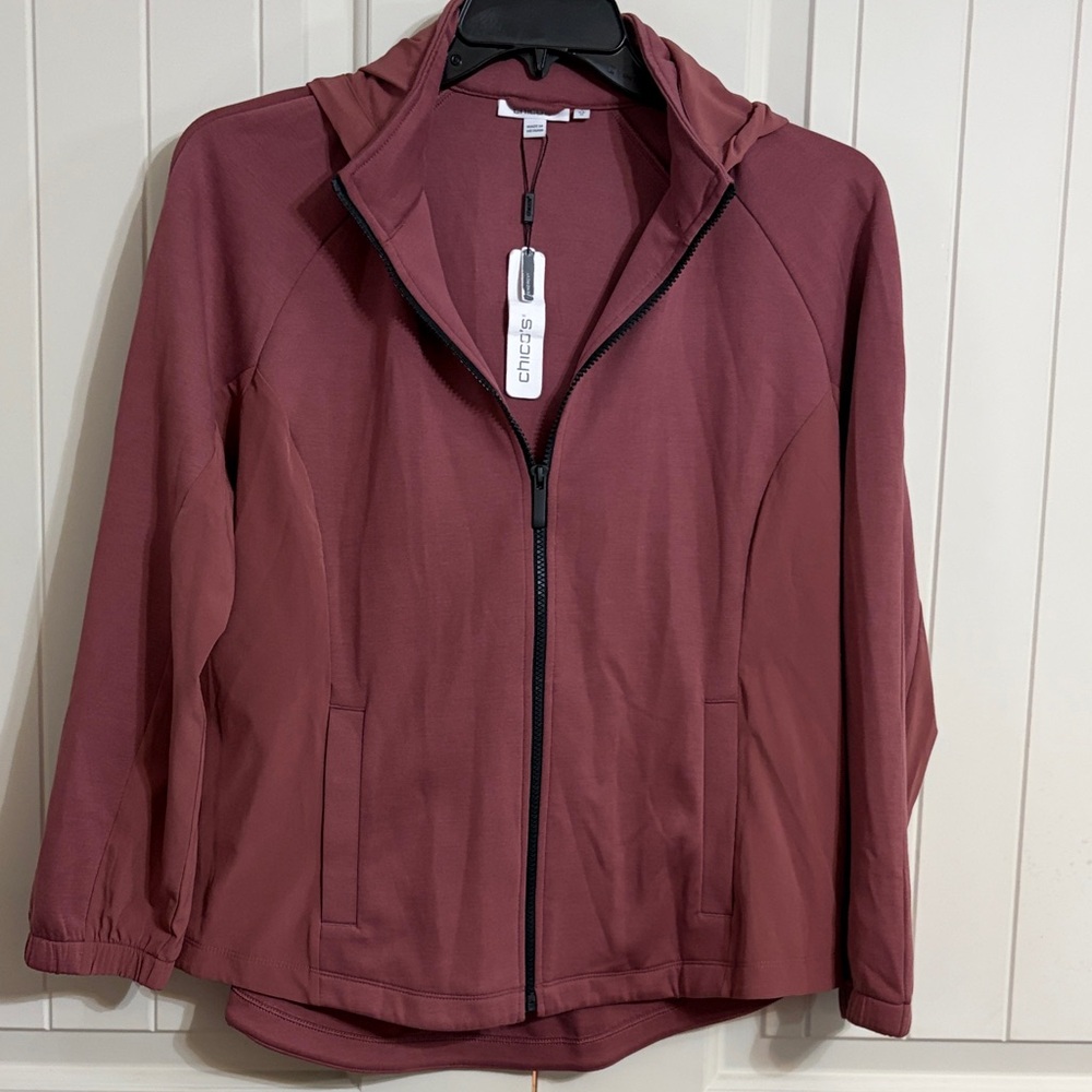 Chico's Hooded Zip Jacket in Dusty Rose